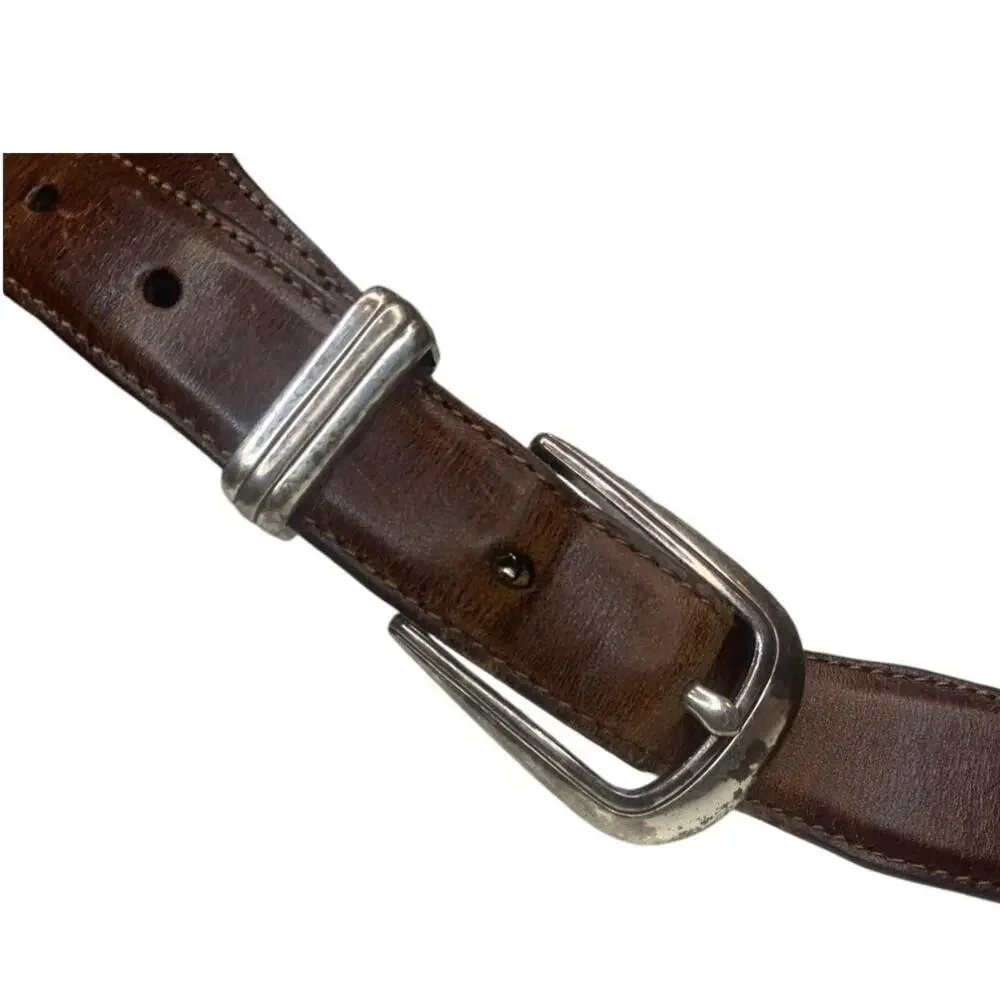 Onyx by Brighton Belt Leather Large Studded Golfer Conches Brown Silver Buckle